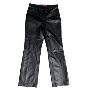 Burns Women Black 100% Genuine Leather Straight Leg Pants Size 8 Made in USA